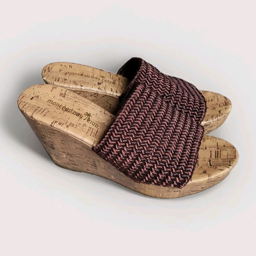 Montego Bay Wedge Sandals Women's Size 7.5 Woven Slide Slip On Bronze Boho Shoes